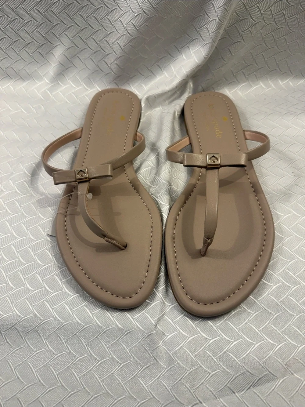 kate spade Neutral Beige Bow T-Strap Sandals